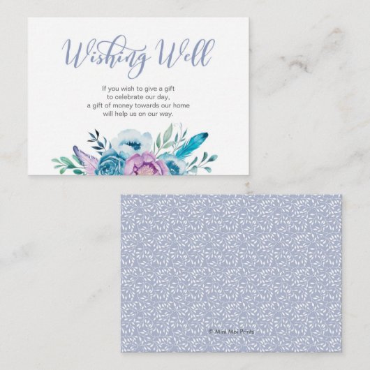 Wenskaart met paarse bloemen informatiekaartje (Voorkant / Achterkant)