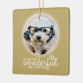 Wenskaart met prettige kerstfoto's Gold Keramisch Ornament (Links)