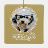 Wenskaart met prettige kerstfoto's Gold Keramisch Ornament (Achterkant)