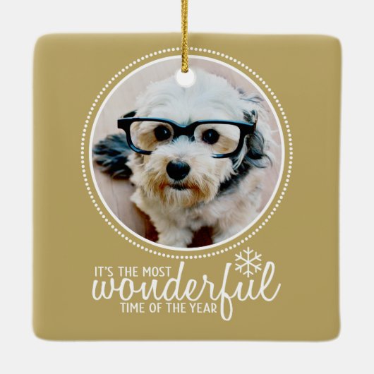 Wenskaart met prettige kerstfoto's Gold Keramisch Ornament (Achterkant)