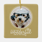 Wenskaart met prettige kerstfoto's Gold Keramisch Ornament (Voorkant)