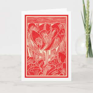 Wenskaart met rode tulp Linocut Kaart