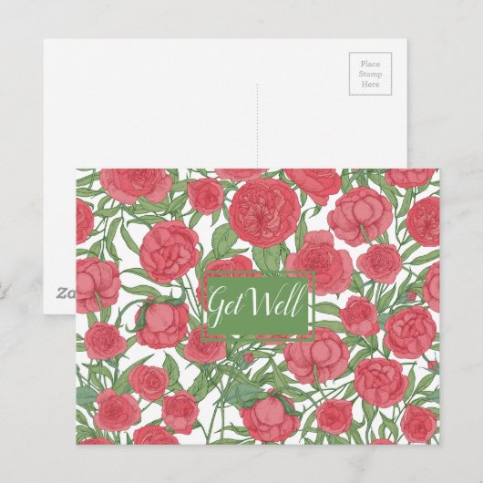 Wenskaart met roze roos voor beterschap briefkaart (Voorkant / Achterkant)