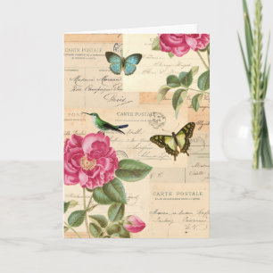 wenskaart met rozen en vlinders kaart