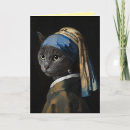 Wenskaart met Russische Blauwe kat met een Parel O Feestdagen Kaart