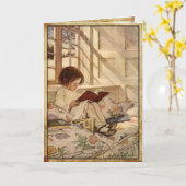  Wenskaart met Sweet Girl Reading Kaart (Gele Bloem)