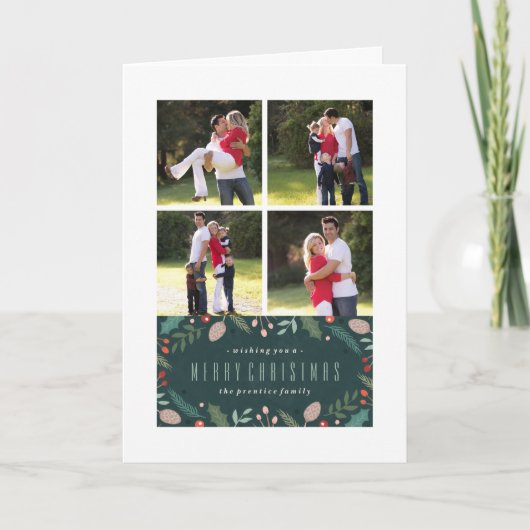 Wenskaart met winterkerst - Blauwgroen Feestdagen Kaart (Voorkant)