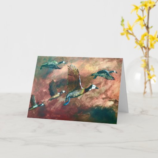 Wenskaart met witte fluitende eend kaart (Gele Bloem)