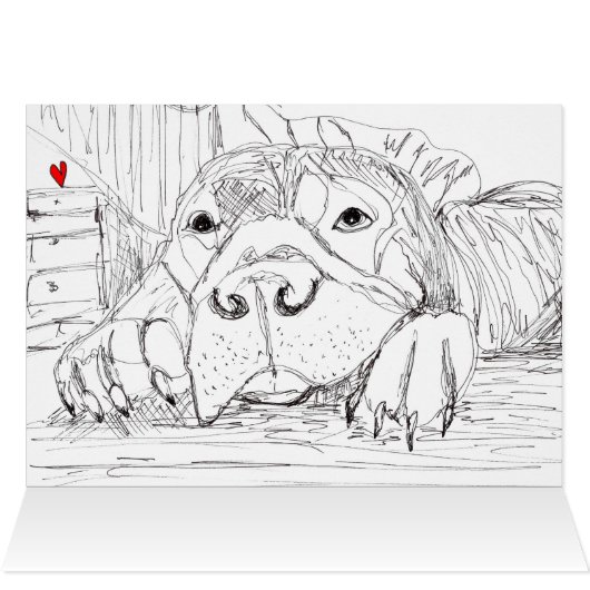 Wenskaart met zwarte en witte Pitbull-schets (Binnen Horizontaal (Boven))