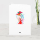 Wenskaart mooie vrouw in rood pet kaart (Achterkant)