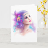 Wenskaart mooie vrouw portret abstract kaart (Gele Bloem)