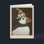 Wenskaart najaar puffin kaart<br><div class="desc">Puffin met gourd en pompoen</div>