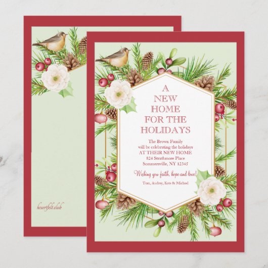 Wenskaart Nieuw Thuis voor de Feestdagen Feestdagenkaart (Voorkant / Achterkant)