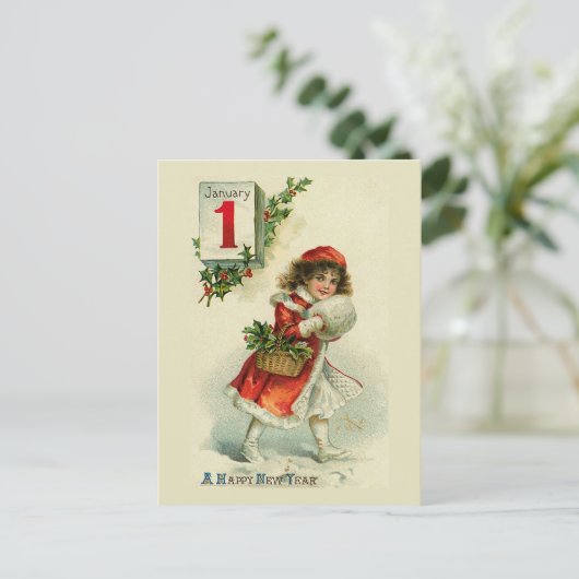 wenskaart "Nieuwjaarsmeisje" Feestdagenkaart (Staand voorkant)