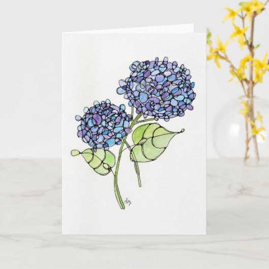 Wenskaart - Nikko Hydrangea Waterverf & Ink Kaart (Gele Bloem)