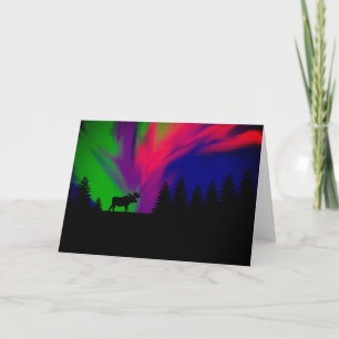 Wenskaart Noordelijke Lichten met Moose Kaart