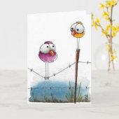 Wenskaart - op de fence Whimsical-vogels Kaart (Gele Bloem)