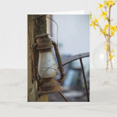 Wenskaart oud Rusty Lantern Wagon Kaart (Gele Bloem)