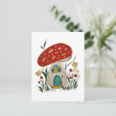 Wenskaart paddenstoel, sprookjeshuis briefkaart (Staand voorkant)