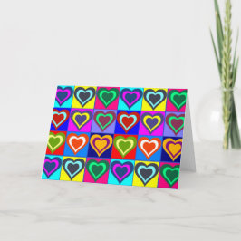 Wenskaart - Pop Kunst Kleurrijke harten Kaart