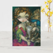 wenskaart "Princess with a Maine Coon Cat" (Prinse Kaart (Gele Bloem)