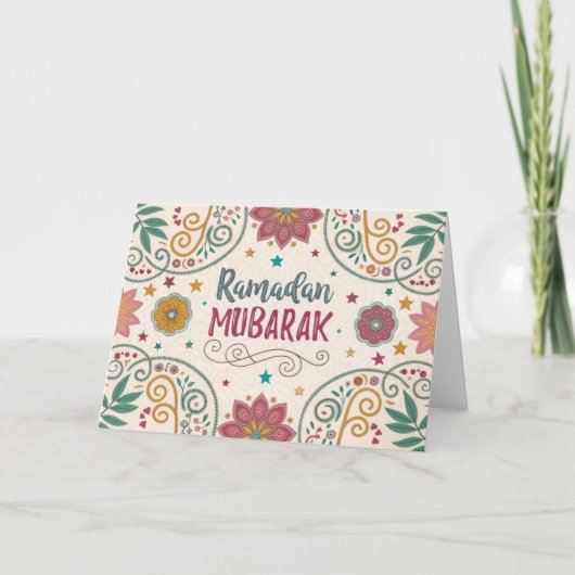 Wenskaart Ramadan Patterns Kalligrafie Feestdagen Kaart (Voorkant)