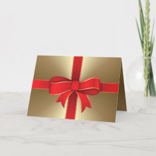 Wenskaart - Red Bow & Ribbon on Gold Feestdagen Kaart