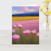 Wenskaart  roze bloemen kaart (Gele Bloem)