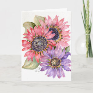 Wenskaart - Roze en Paarse Zonnebloemen Kaart