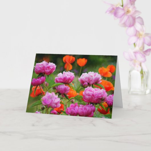 Wenskaart - Roze volken en Oranje papaver Kaart (Orchidee)