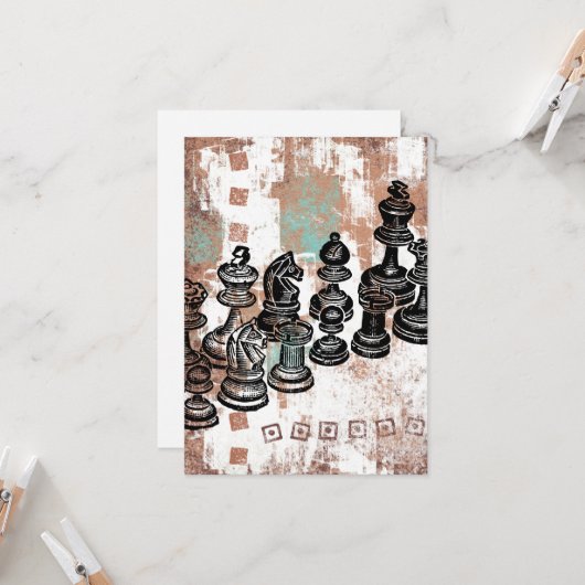 Wenskaart Schaakstukken Kaart (Voorkant / Achterkant in situ)