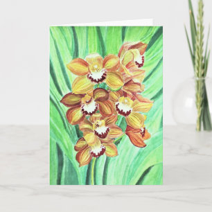 Wenskaart - Sinaasappel- en gele orchideeën Kaart