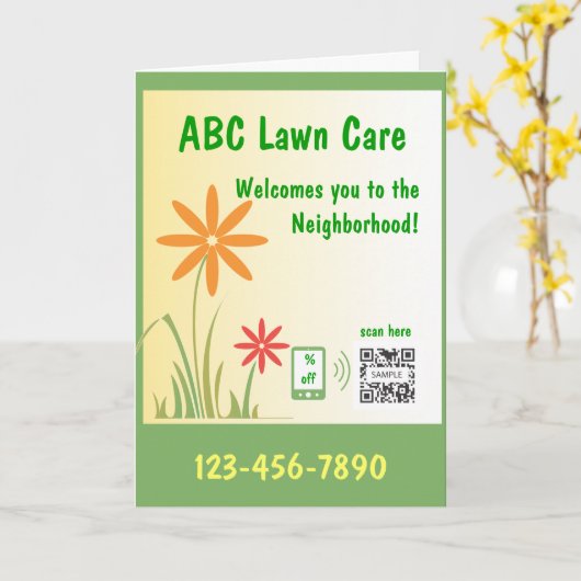 Wenskaart Sjabloon gazon zorg (Gele Bloem)