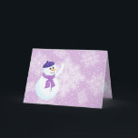 Wenskaart Snowman en Snowflakes Feestdagen Kaart<br><div class="desc">De wintervakantiegroet met de gelukkige Snowman en de prachtige witte gloeiende sneeuwvlokken over de violette achtergrond. Dit ontwerp is volledig aanpasbaar. De sneeuwvlokken en de sneeuwvlokken zijn allemaal op afzonderlijke lagen zodat u ze eenvoudig kunt aanpassen of (opnieuw) verplaatsen en u kunt de achtergrondkleur wijzigen zoals u wilt.</div>