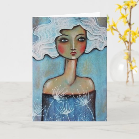 Wenskaart - Speelse Meisje dat Poseert Kaart (Gele Bloem)