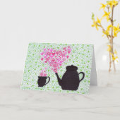 Wenskaart - theepot en hart kaart (Gele Bloem)