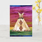 Wenskaart, tipi, Indisch ontwerp Kaart (Gele Bloem)