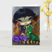 Wenskaart "twee Leuke Dragonlings" Kaart (Gele Bloem)