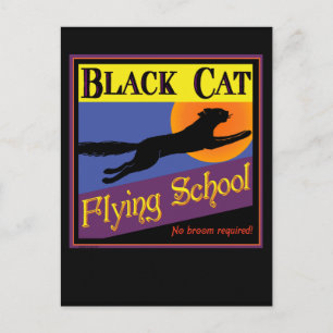 Wenskaart van Black Cat Flying School Halloween Briefkaart