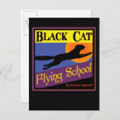Wenskaart van Black Cat Flying School Halloween Briefkaart (Voorkant / Achterkant)