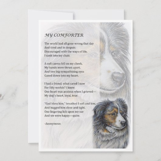 wenskaart van Collie Dog Comforter Poetry Kaart (Voorkant)