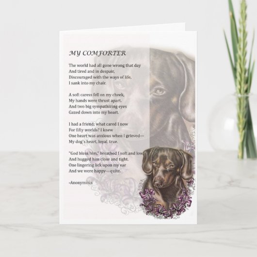 Wenskaart van Dachshund Dog Comforter Poetry Kaart (Voorkant)
