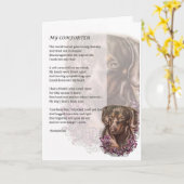 Wenskaart van Dachshund Dog Comforter Poetry Kaart (Gele Bloem)