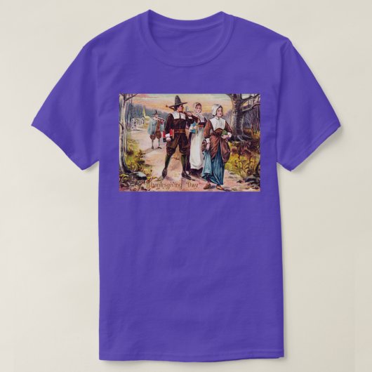 Wenskaart van  dag van de Thanksgiving Pilgrims Le T-shirt (Design voorkant)