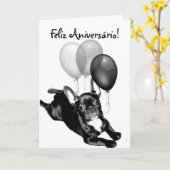 Wenskaart van de Buldog van Aniversário van Feliz Kaart (Gele Bloem)