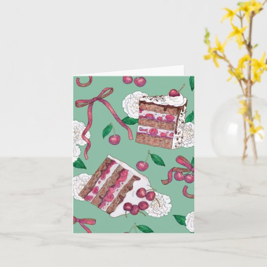 Wenskaart van de cake van het Zwarte Woud Kaart (Gele Bloem)