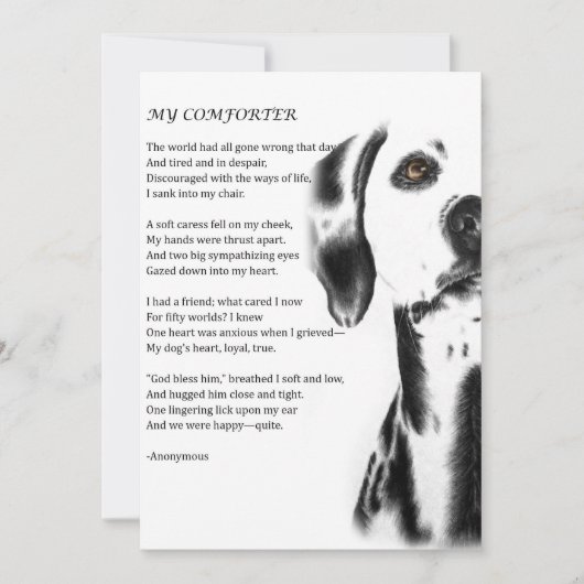 wenskaart van de Dalmatische Dog Comforter Poetry Kaart (Voorkant)