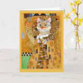 Wenskaart van de de kattenparodie van Gustav Klimt Kaart (Gele Bloem)