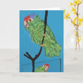 wenskaart van de groene papegaai kaart (Gele Bloem)
