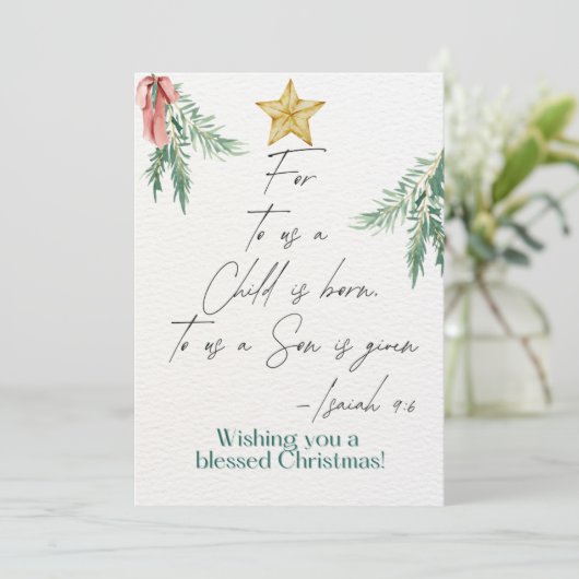 Wenskaart van de Kerstgeschriften Jesaja 9:6 Feestdagenkaart (Staand voorkant)